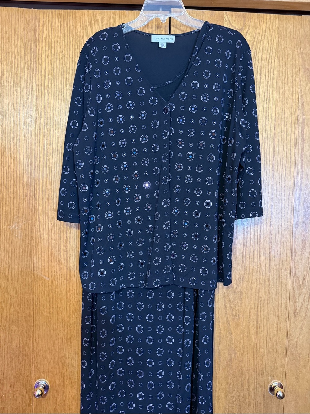 August Max Black Maxi Dress with Gray Circle Print